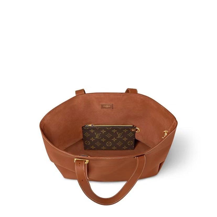 LOUIS VUITTON LOW KEY CABAS  EMBLEM LEATHER TOTE IN COGNAC