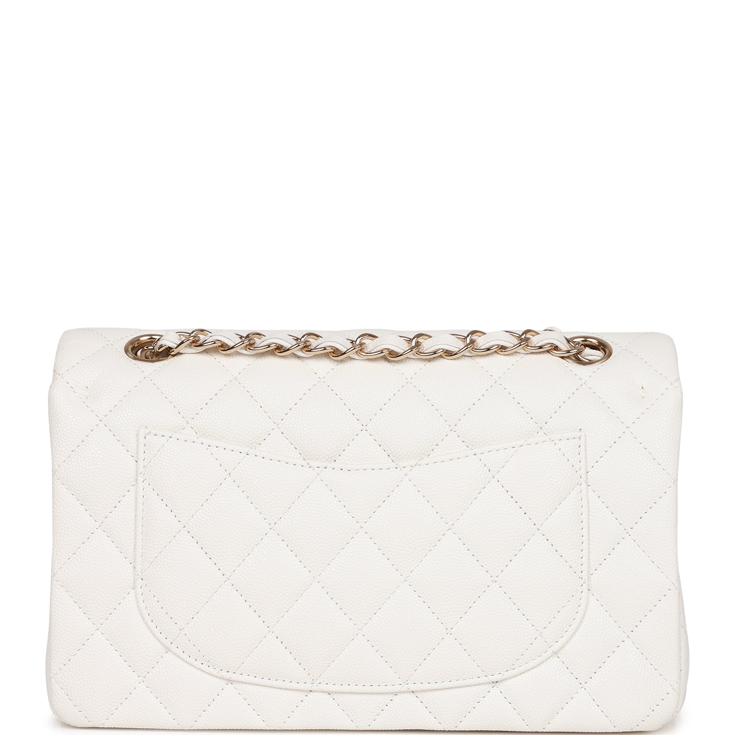 Small Classic Double Flap White Caviar Light Gold Hardware