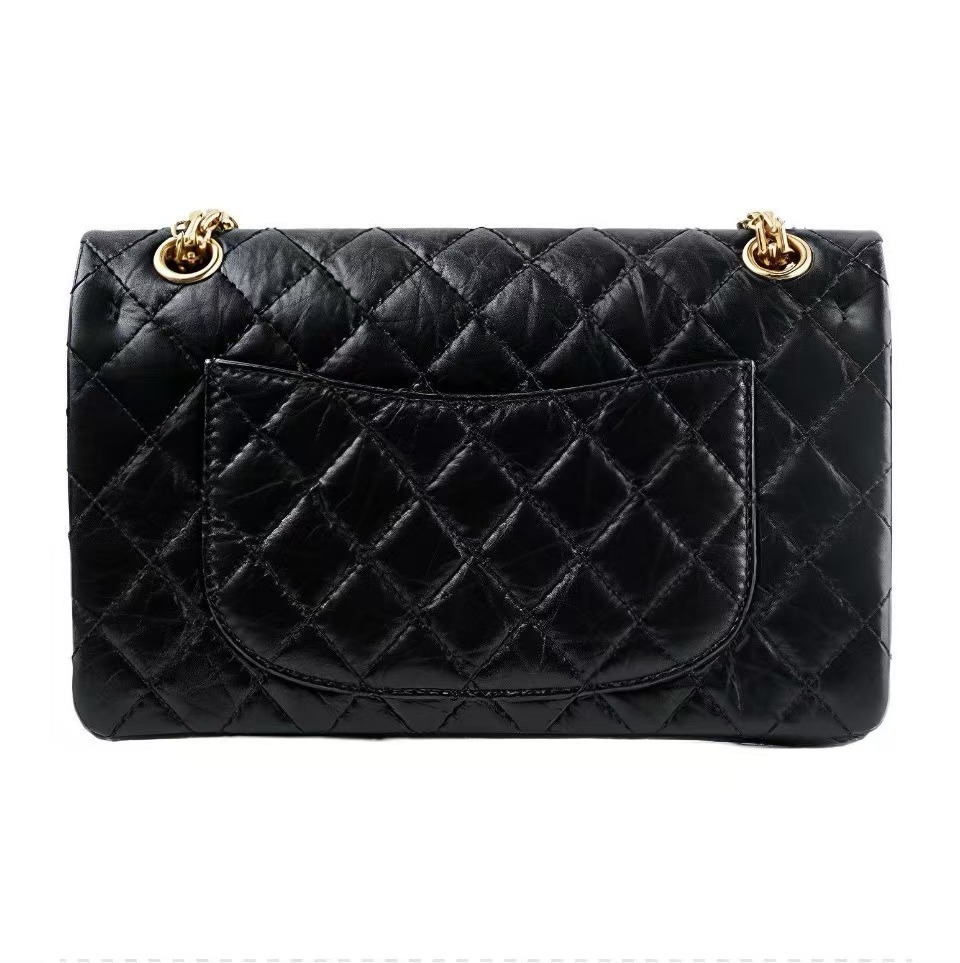 2.55 Handbag  Medium  Aged Calfskin  Gold-Tone Metal  Black