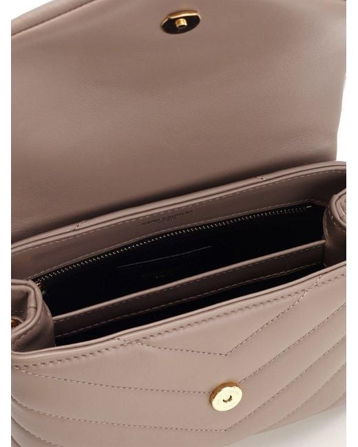 YSL Loulou Toy Bag in Matelasse Y Leather in Greyish Brown