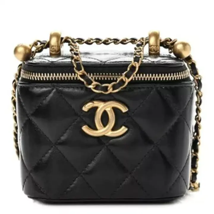 CHANEL Calfskin Quilted Mini Perfect Fit Vanity Case With Chain Black  1