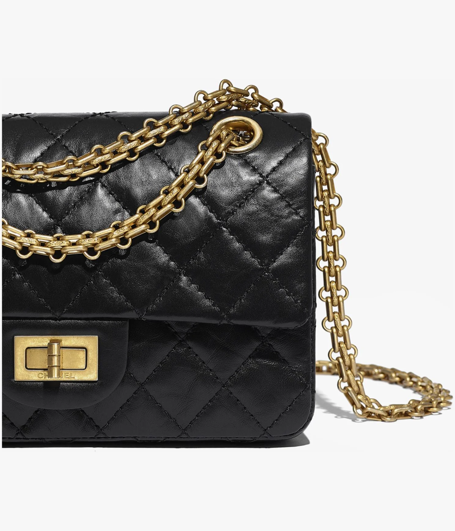 MINI 2.55 HANDBAG Aged Calfskin & Gold-Tone Metal Black  1