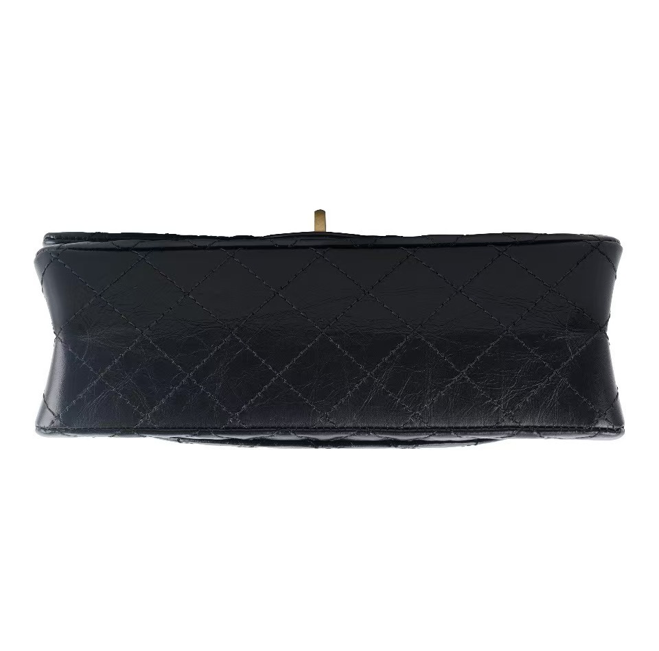 2.55 Handbag  Medium  Aged Calfskin  Gold-Tone Metal  Black