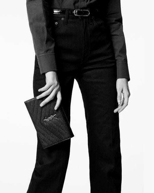 YSL Cassandre YSL Matelass Chain Wallet in Grain de Poudre Embossed Leather