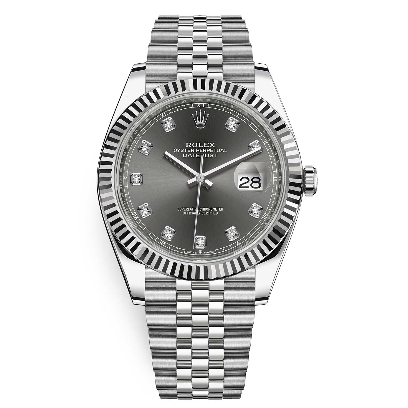 Rolex DateJust 41 Rhodium Diamond Dial 126334 Steel & 18k White Gold