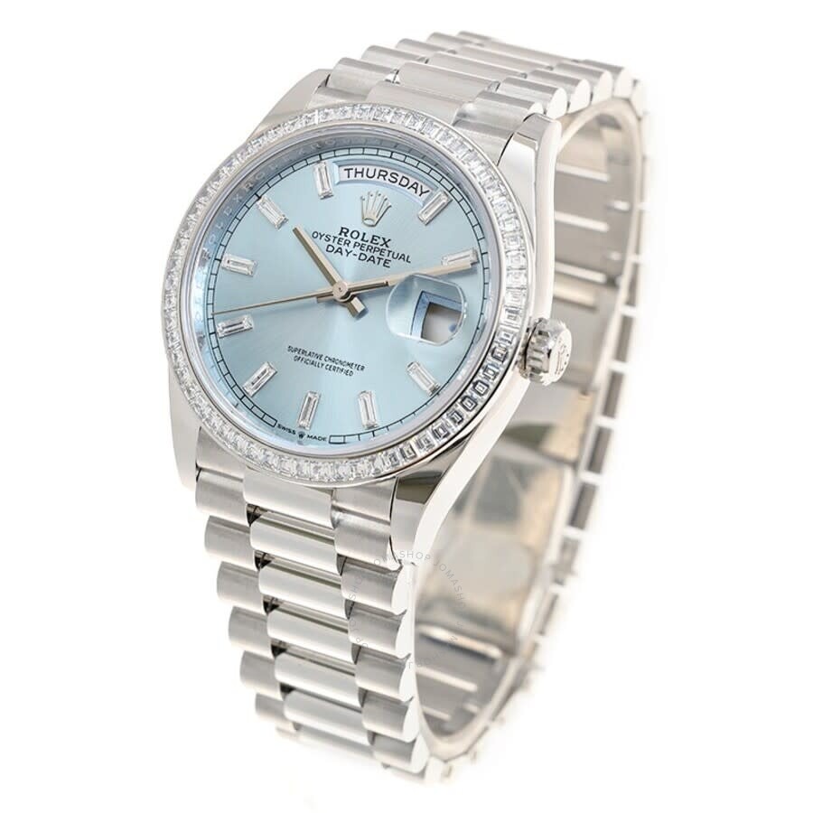 Lady Rolex DAY-DATE 36 128396TBR Ice Blue Baguette Index Replica