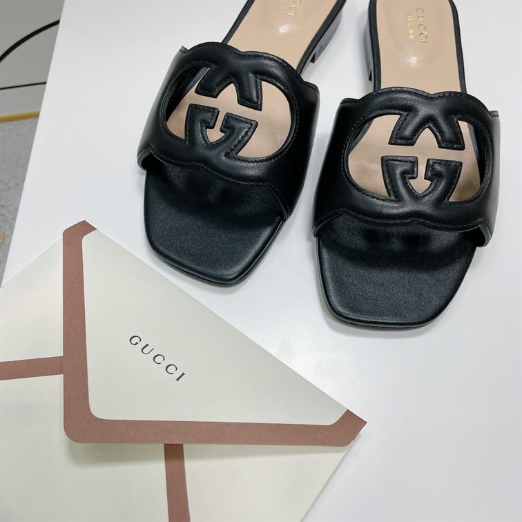 GUCCI WOMEN’S INTERLOCKING G CUT-OUT SLIDE SANDAL – GSL012