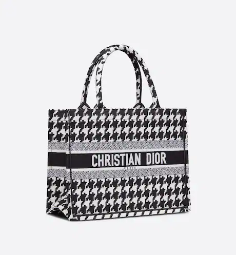 MEDIUM DIOR BOOK TOTE Black Macro Houndstooth Embroidery (36 x 27.5 x 16.5 cm)