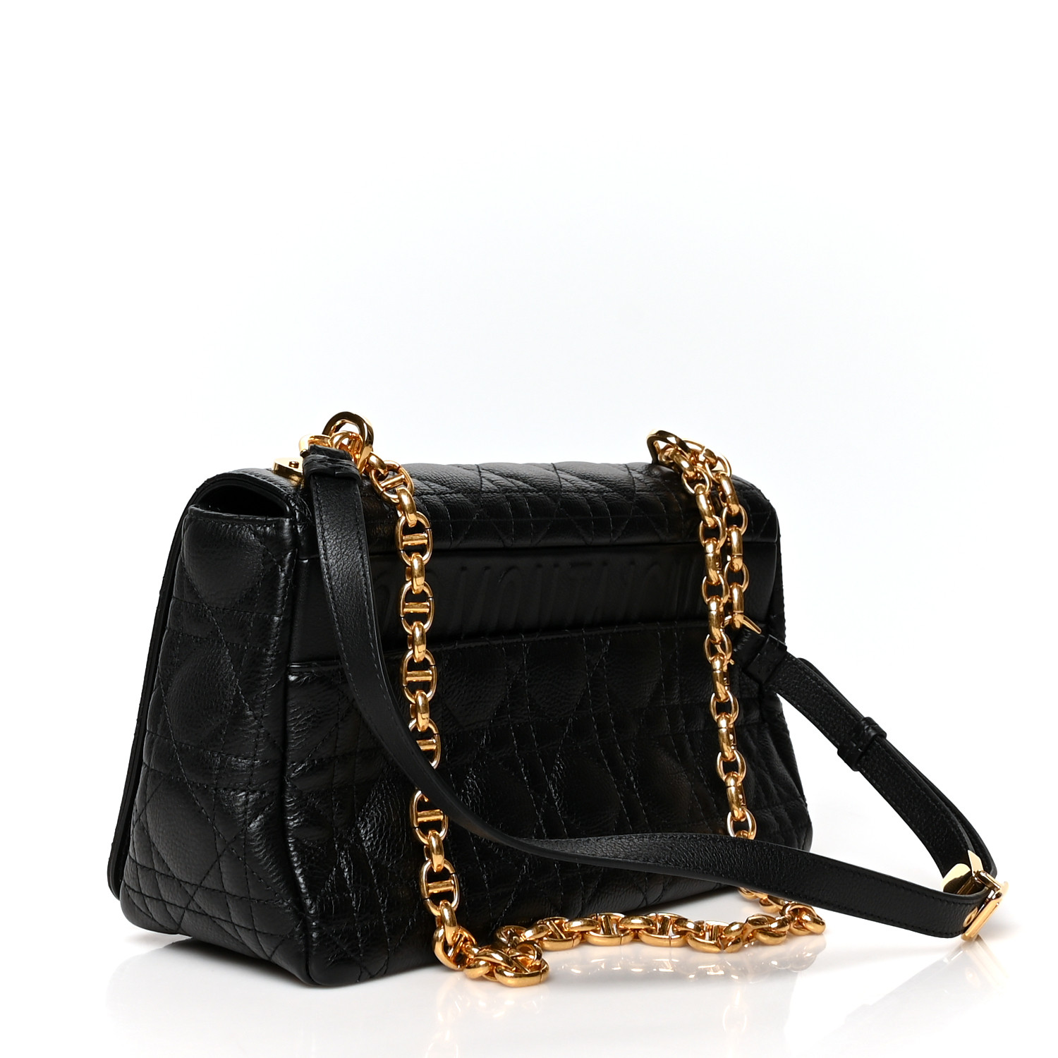 CHRISTIAN DIOR Calfskin Cannage Medium Caro Bag Black