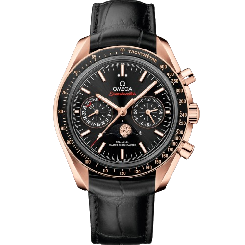 OMEGA SPEEDMASTER MOONPHASE 44.25 MM, SEDNA™ GOLD ON LEATHER STRAP