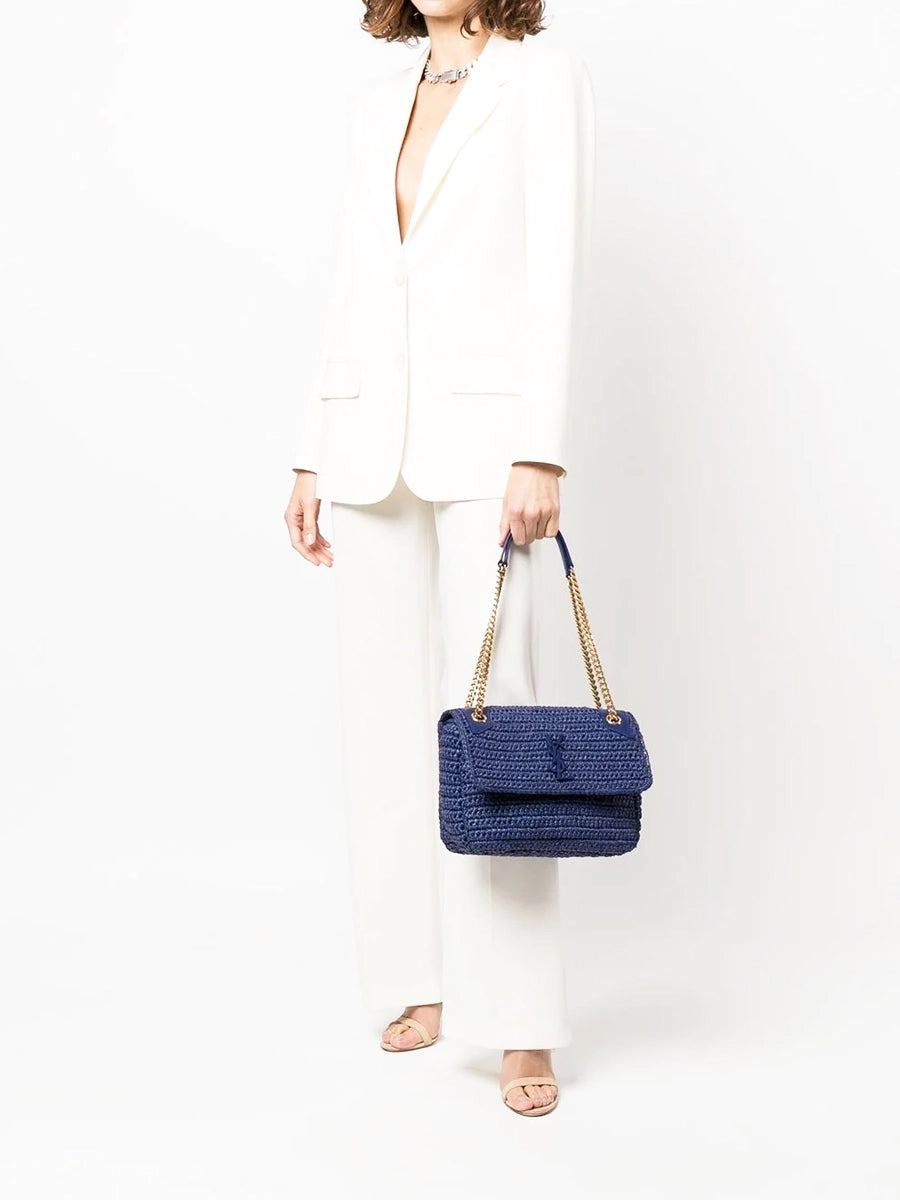 YSL Niki Baby Chain Bag in Raffia and Leather