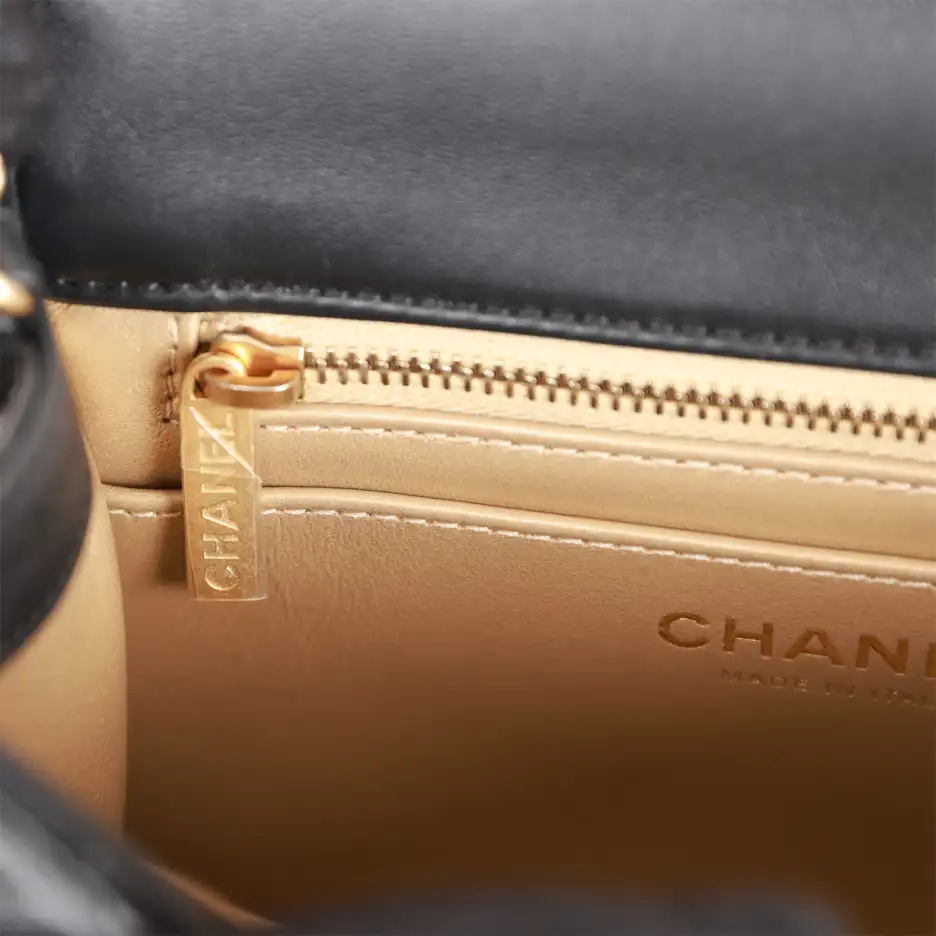 CC Pearl Crush Mini Square Flap Bag Black Lambskin Antique Gold Hardware