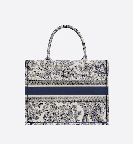 MEDIUM DIOR BOOK TOTE Blue Toile de Jouy Embroidery (36 x 27.5 x 16.5 cm)