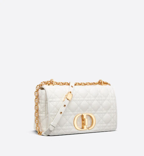 MEDIUM DIOR CARO BAG Ivory Supple Cannage Calfskin
