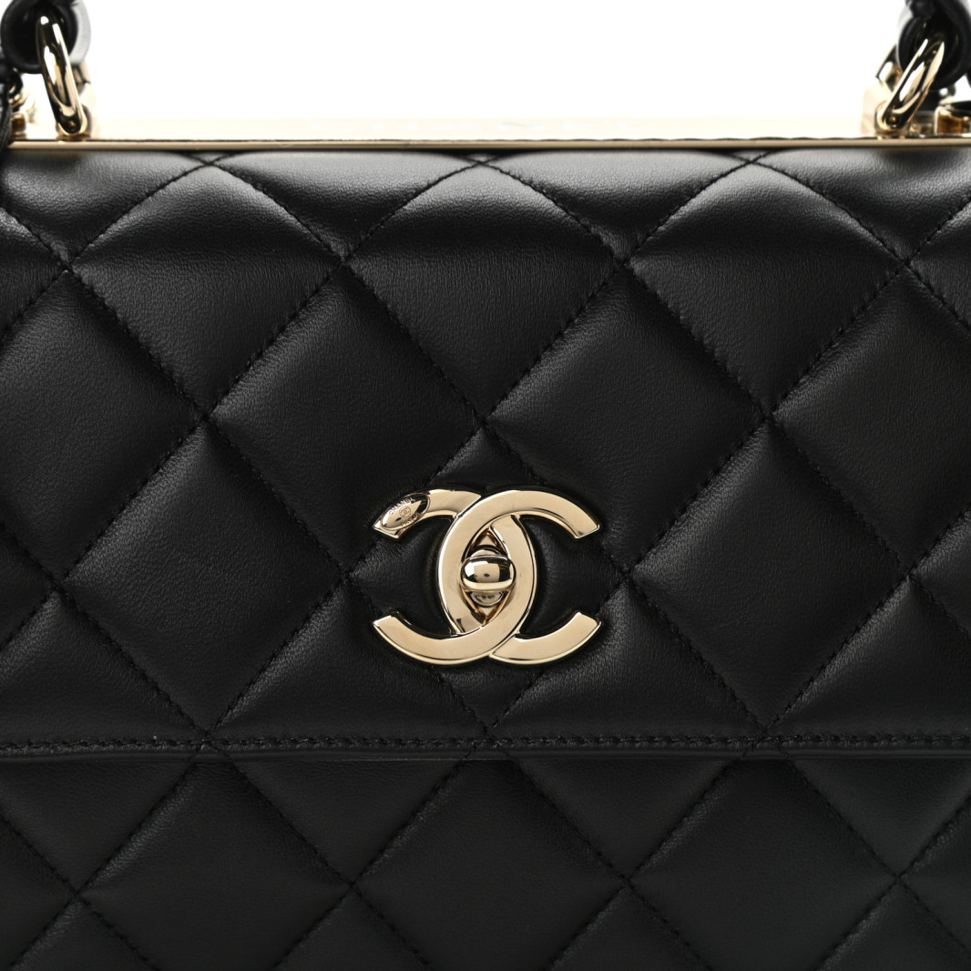 Lambskin Quilted Small Trendy CC Dual Handle Flap Bag Black