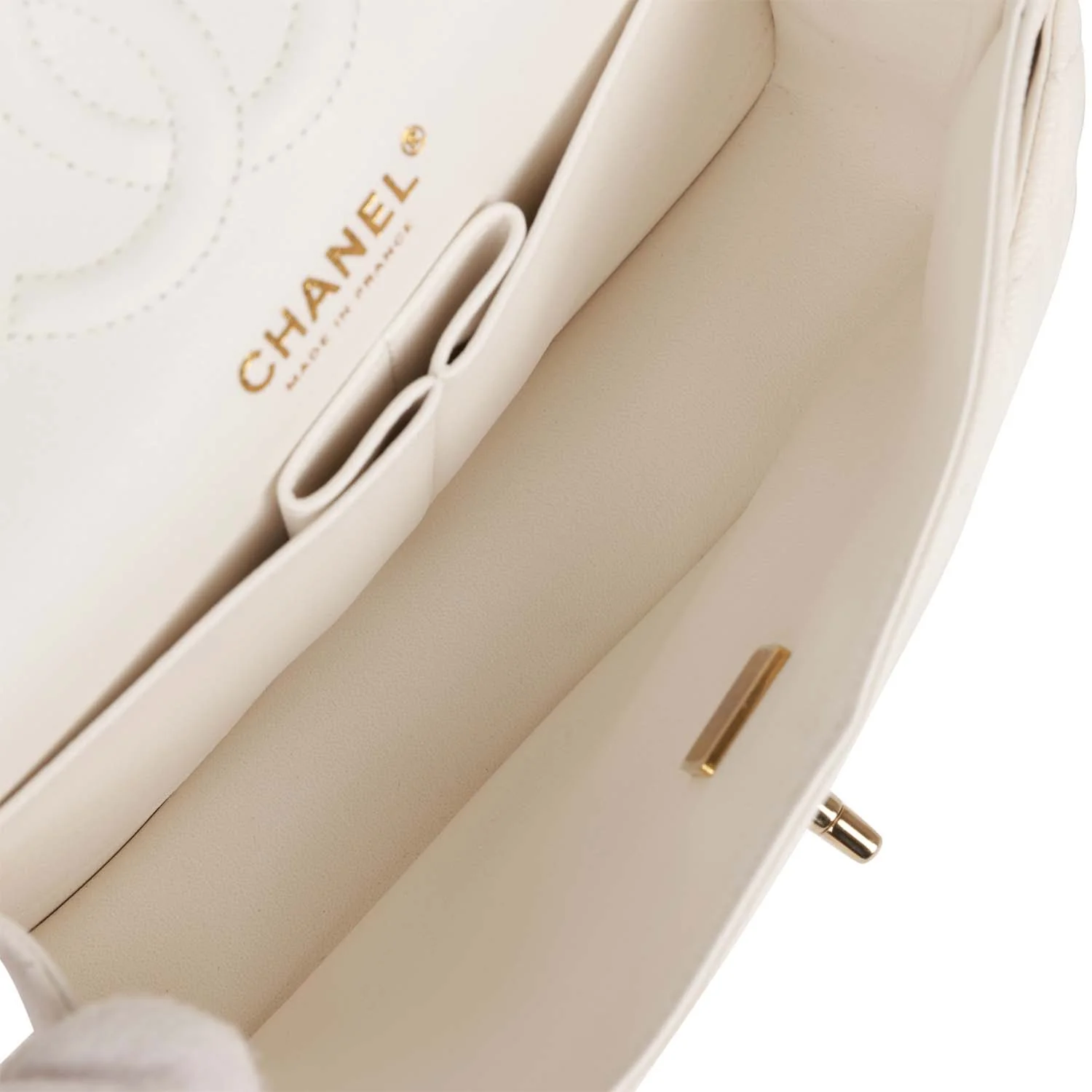 Chanel Small Classic Double Flap Bag White Caviar Light Gold Hardware