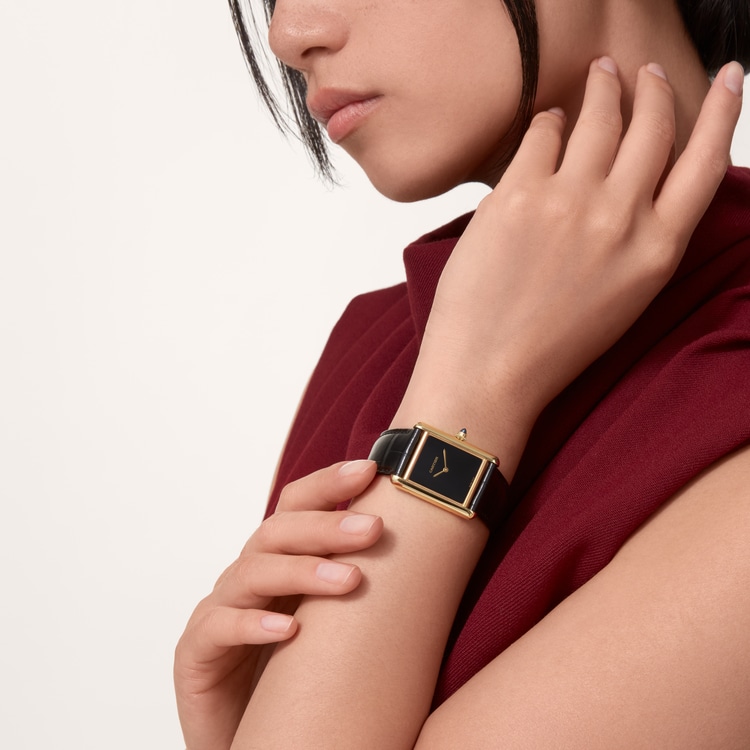 Tank Louis Cartier watch Large model Black lacquer dial