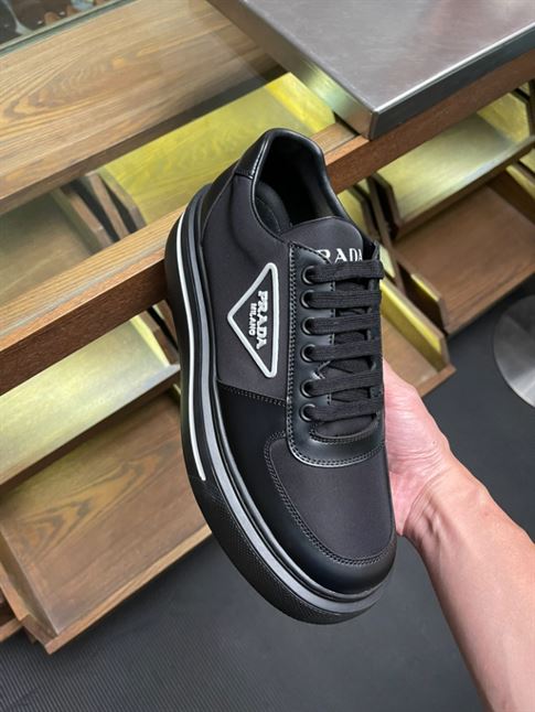 PRADA MACRO RE-NYLON AND BRUSHED LEATHER SNEAKERS – PRS055