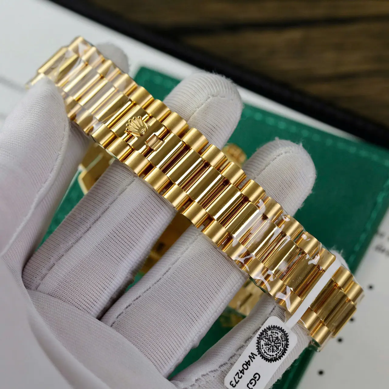 Rolex Day-Date 228348RBR Yellow Gold Green Ombre Roman Numeral Dial Diamond Bezel Replica