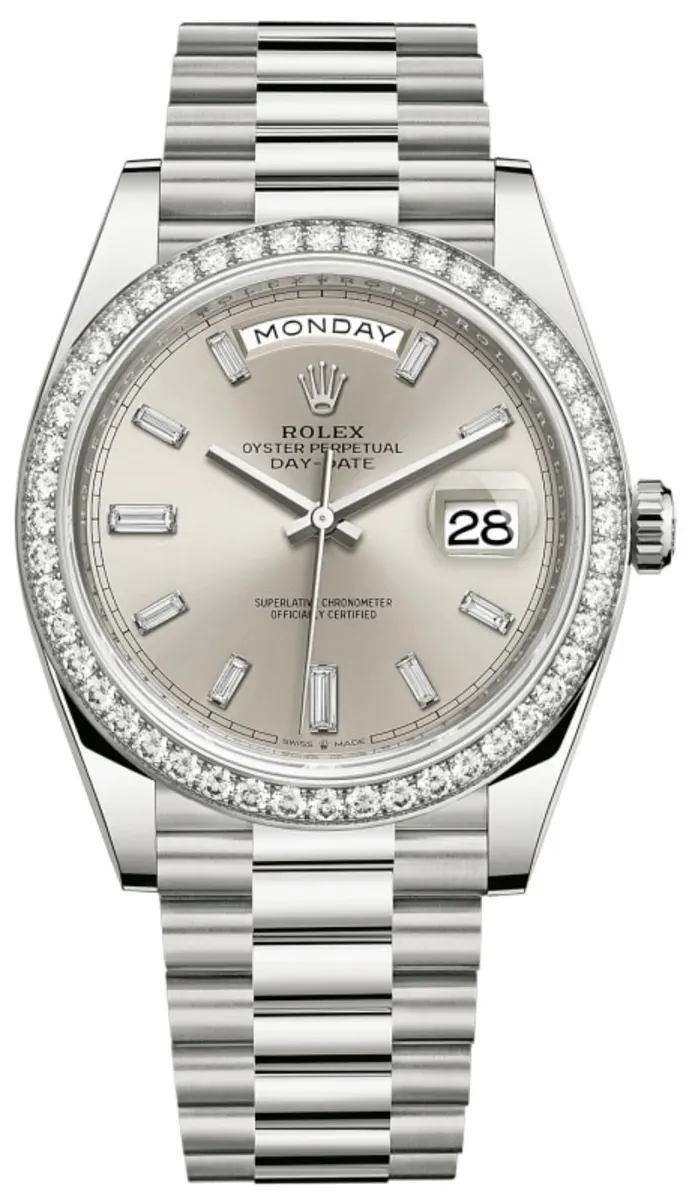 Rolex Day-Date 40 18k White Gold Silver Diamond Dial Men's Watch M228349RBR-0001