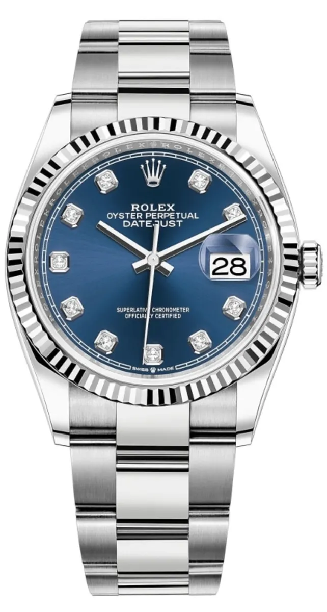 Rolex Datejust 36 Steel & White Gold Blue Diamond Dial Women's Watch M126234-0038