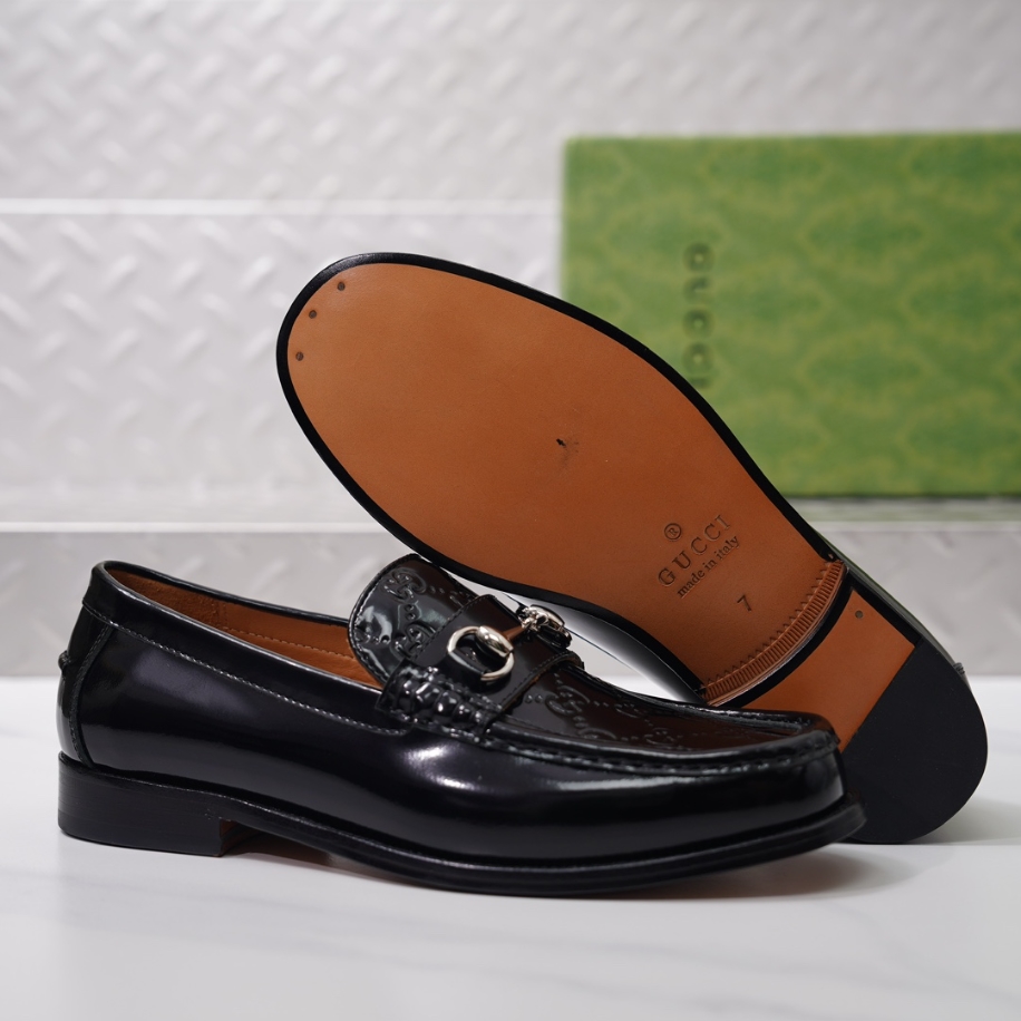 GUCCI LEATHER BLACK GC LOGO HORSEBIT LOAFER – GL055