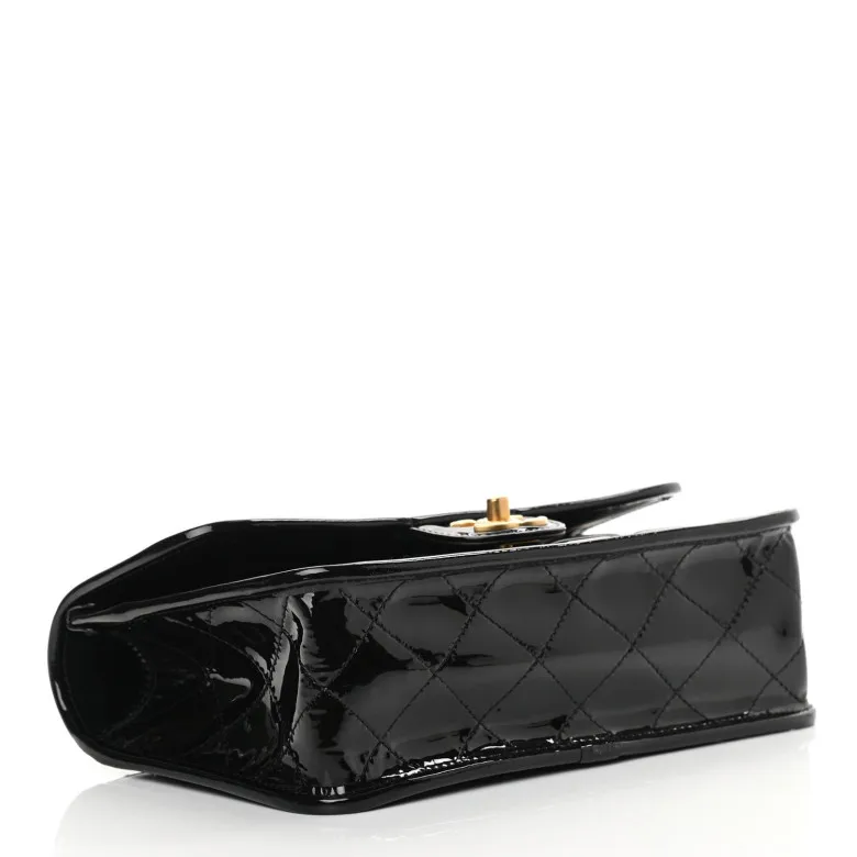 Chanel Patent Quilted Small Top Handle Flap Black