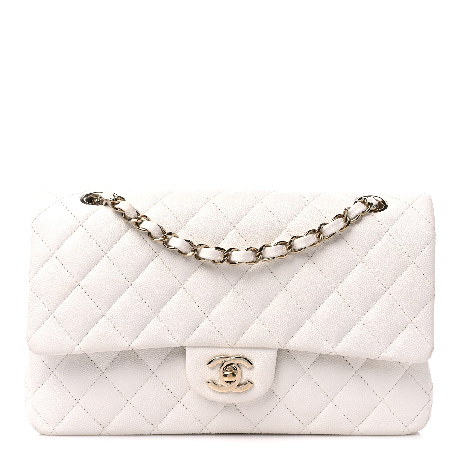 Chanel Caviar Quilted Medium Double Petal White Handbag Gold Accessories
