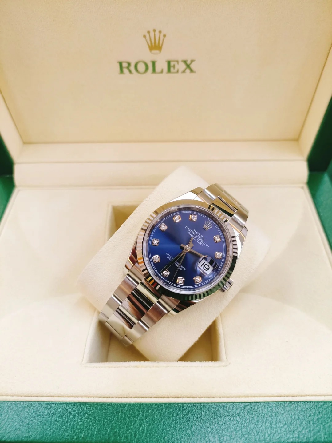 Rolex Datejust 36 Steel & White Gold Blue Diamond Dial Women's Watch M126234-0038