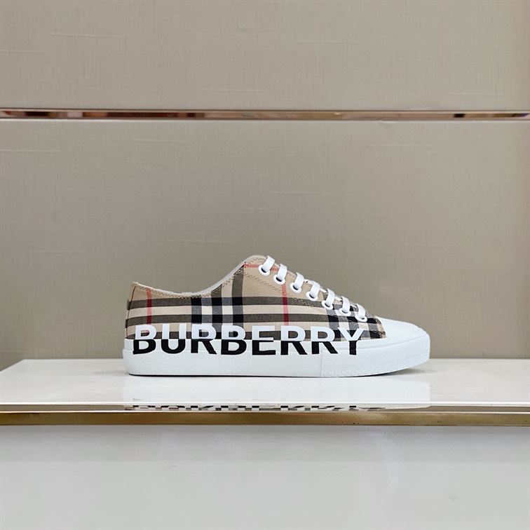 BURBERRY LOGO PRINT VINTAGE CHECK COTTON SNEAKERS IN ARCHIVE BEIGE – BBR023