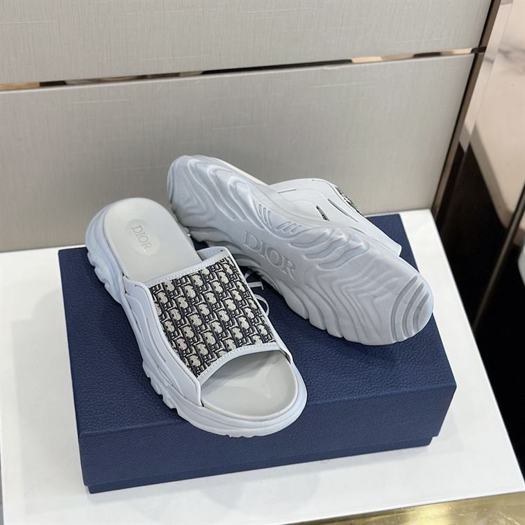 DIOR H-TOWN SANDAL GRAY RUBBER WITH BEIGE AND BLACK DIOR OBLIQUE JACQUARD – DS001