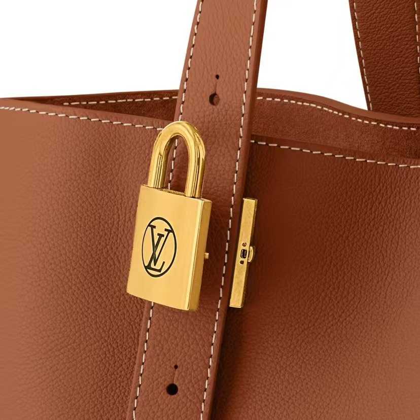 LOUIS VUITTON LOW KEY CABAS  EMBLEM LEATHER TOTE IN COGNAC