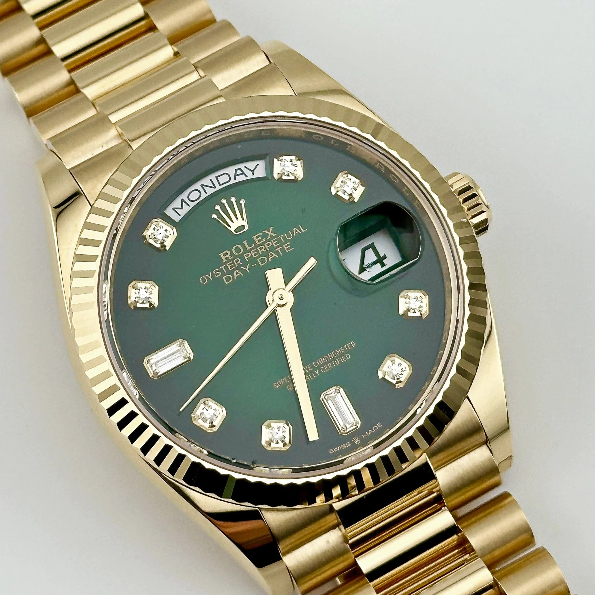 Rolex 2024 Day-Date 128238-0130 Green Dial Yellow Gold Bracelet