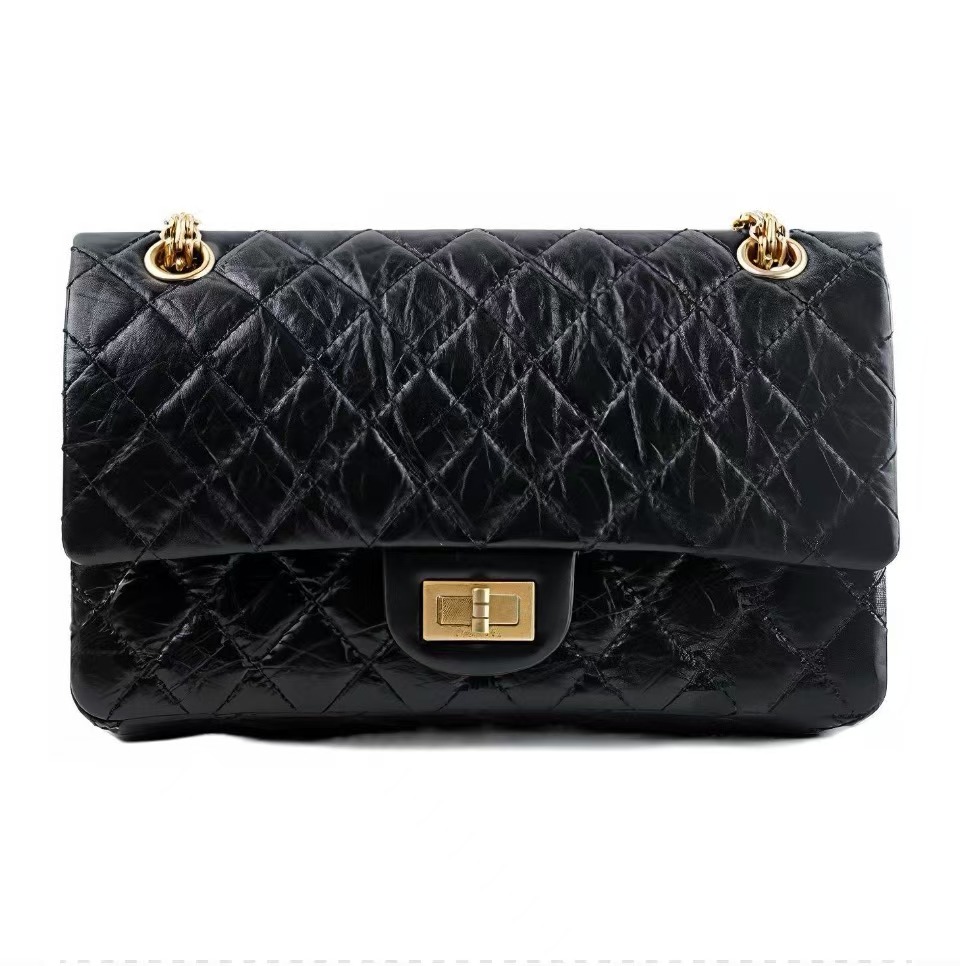 2.55 Handbag  Medium  Aged Calfskin  Gold-Tone Metal  Black