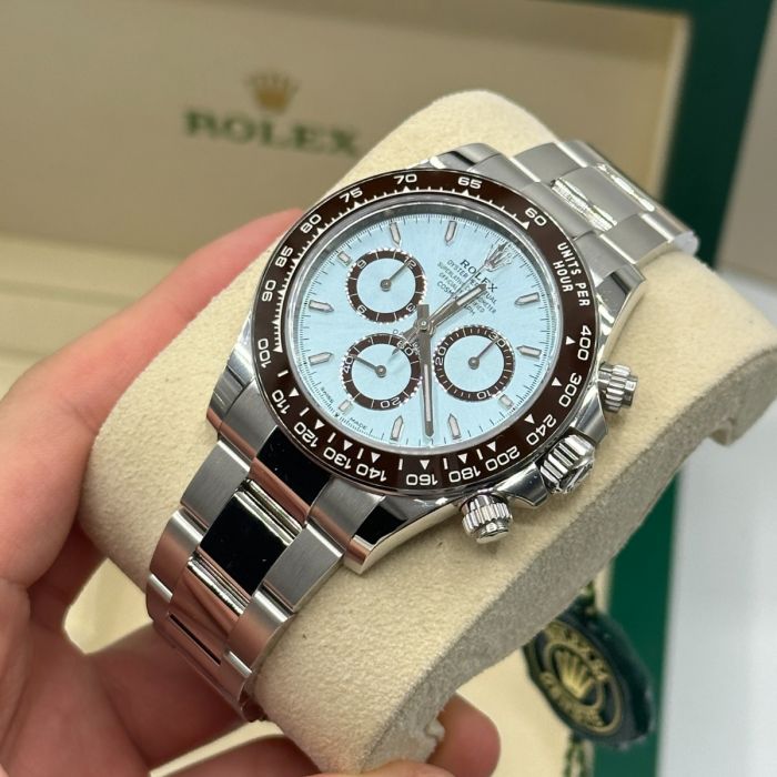 Rolex Cosmograph Daytona Platinum Ice-Blue Diamond-Set Dial and Chestnut Brown Bezel Men's Watch M126506-0002