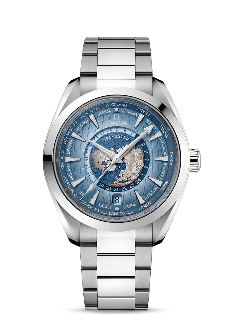 Omega Aqua Terra 150M GMT Worldtimer Chronometer 43mm Summer Blue 220.10.43.22.03.002