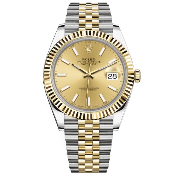 Rolex Oyster Perpetual Datejust 41 Watch, champagne dial, Fluted bezel, Two-tone Jubilee bracelet