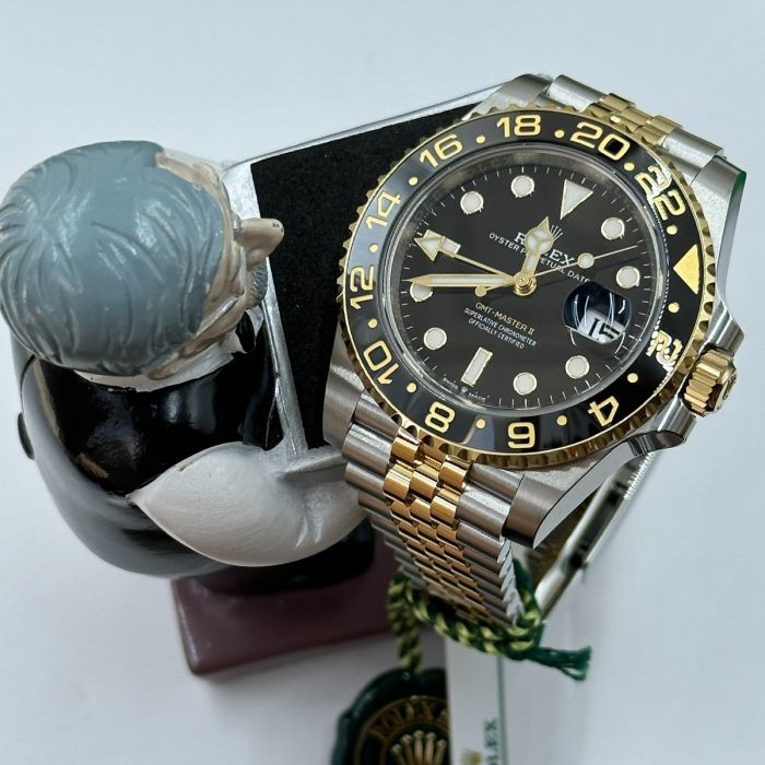 Rolex GMT Master ll Yellow Gold and Stainless Steel Black Dial Jubilee Bracelet Men's Watch M126713GRNR-0001