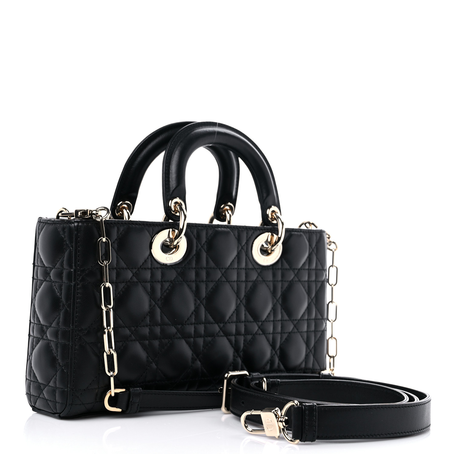 CHRISTIAN DIOR Lambskin Cannage Medium Lady D-Joy Black