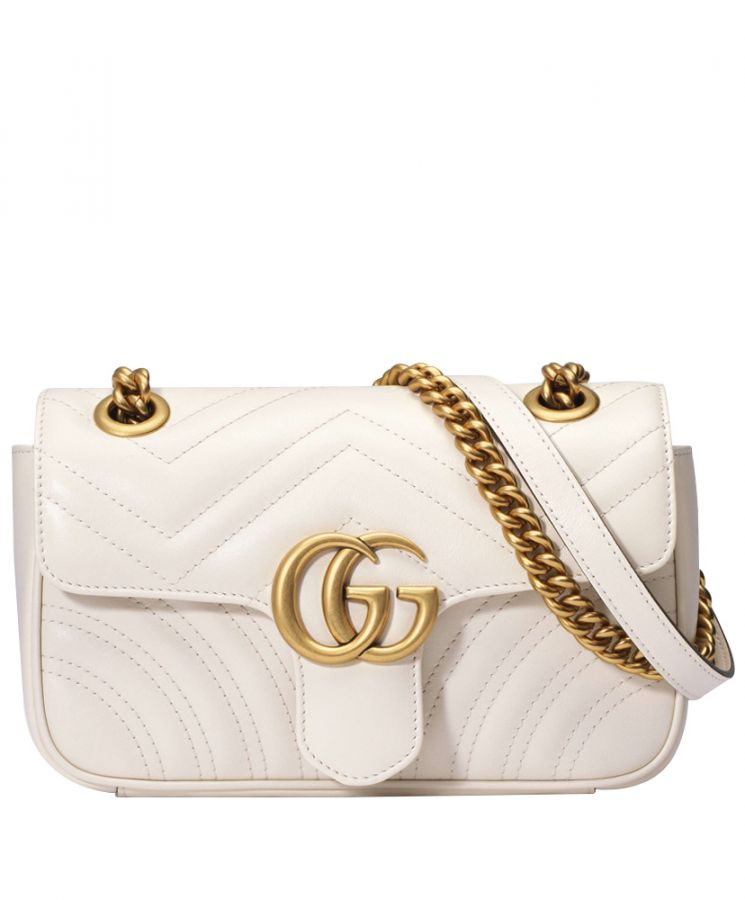 GUCCI GG MARMONT MATELASSÉ CHAIN BAG IN WHITE