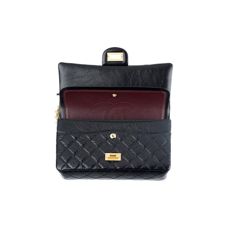 2.55 Handbag  Medium  Aged Calfskin  Gold-Tone Metal  Black