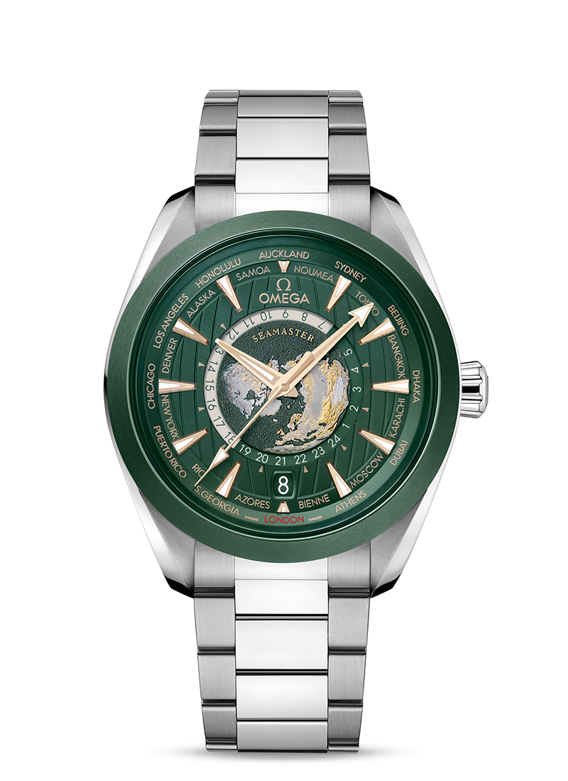 Omega Seamaster Aqua Terra 150M Chronometer GMT Worldtimer 43mm Green 220.30.43.22.10.001