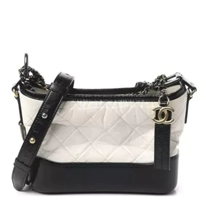 CHANEL Aged Calfskin Quilted Small Gabrielle Hobo Black White  1