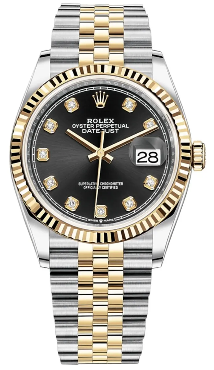 Rolex Datejust 36 Steel & Yellow Gold Black Diamond Dial Women's Watch M126233-0021