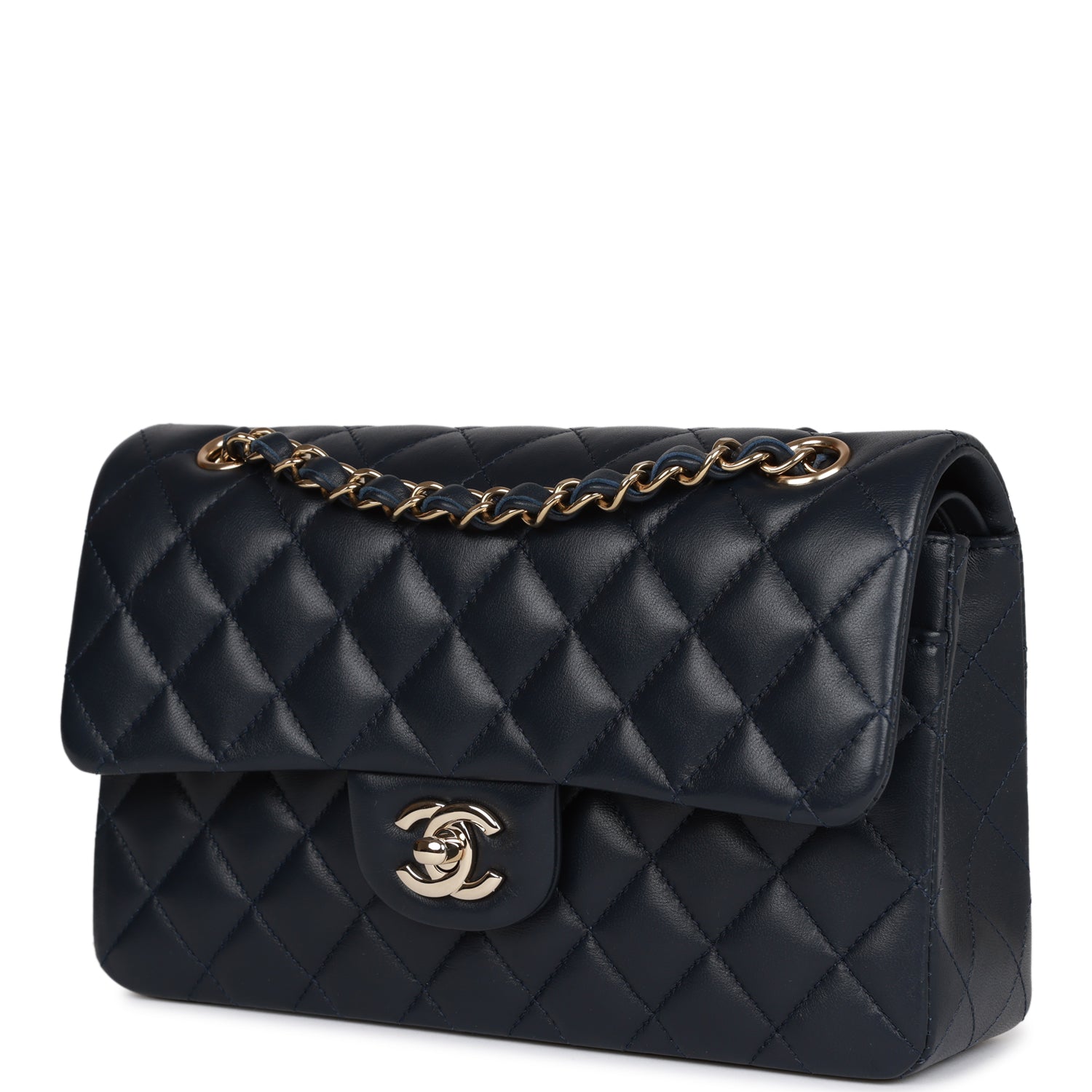 Chanel Classic Double Flap Royal Black Lambskin Light Gold Hardware
