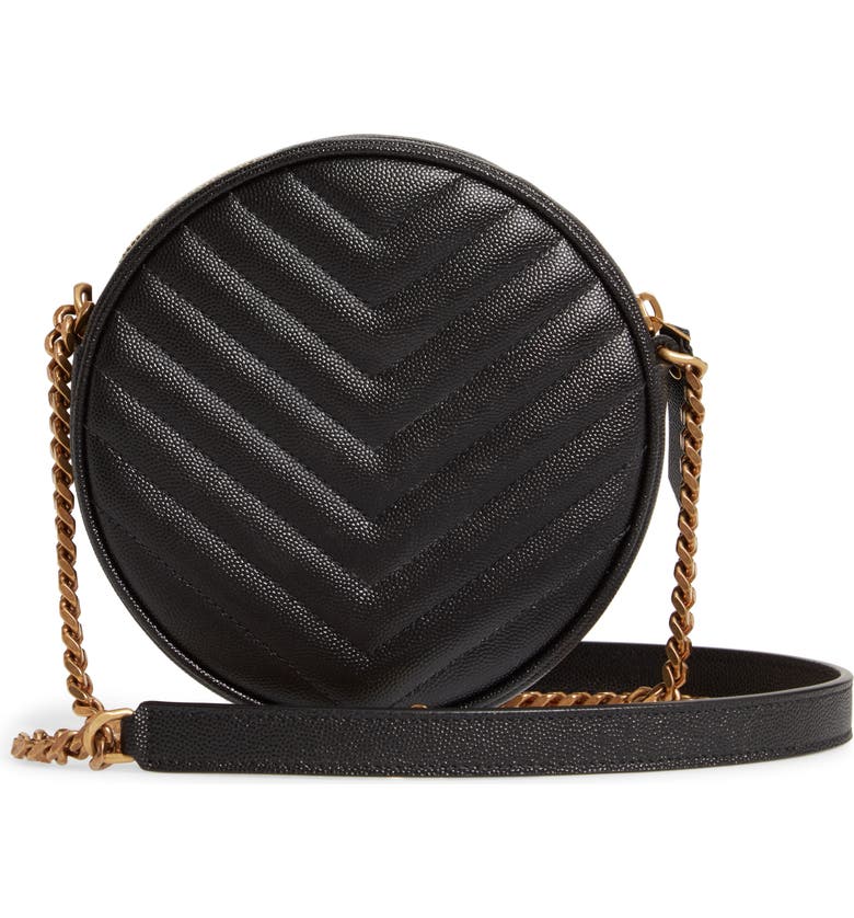 YSL Vinyle Round Camera Bag in Chevron-Quilted Grain de Poudre Embossed Leather