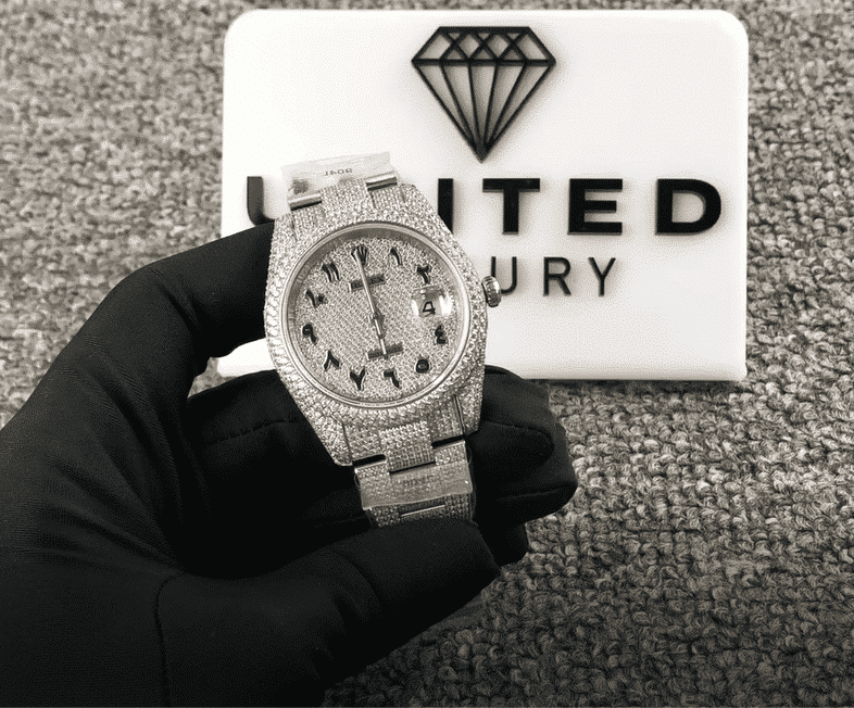Rolex Datejust 116300 White Gold Diamond Arabic Dial Iced Out Replica
