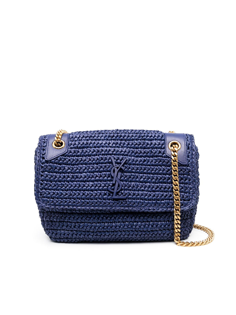 YSL Niki Baby Chain Bag in Raffia and Leather