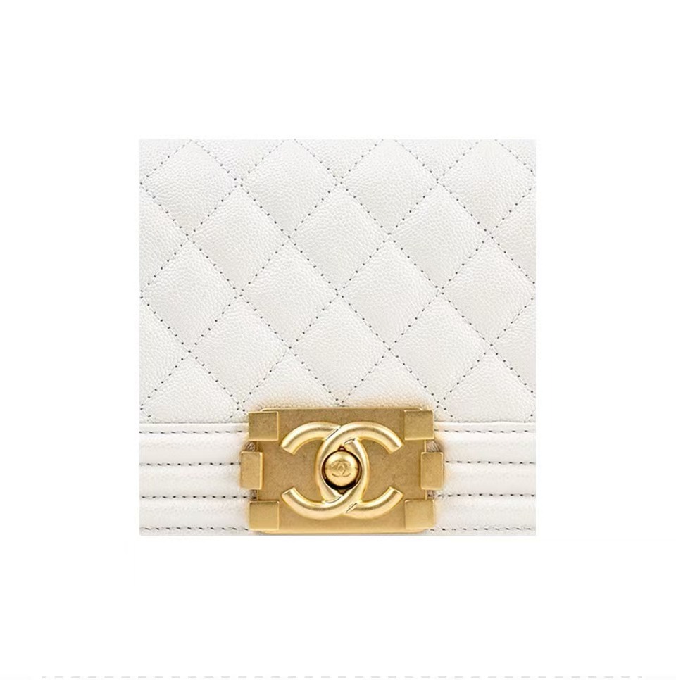 Chanel Medium Boy Bag White Caviar Aged Gold Hardware