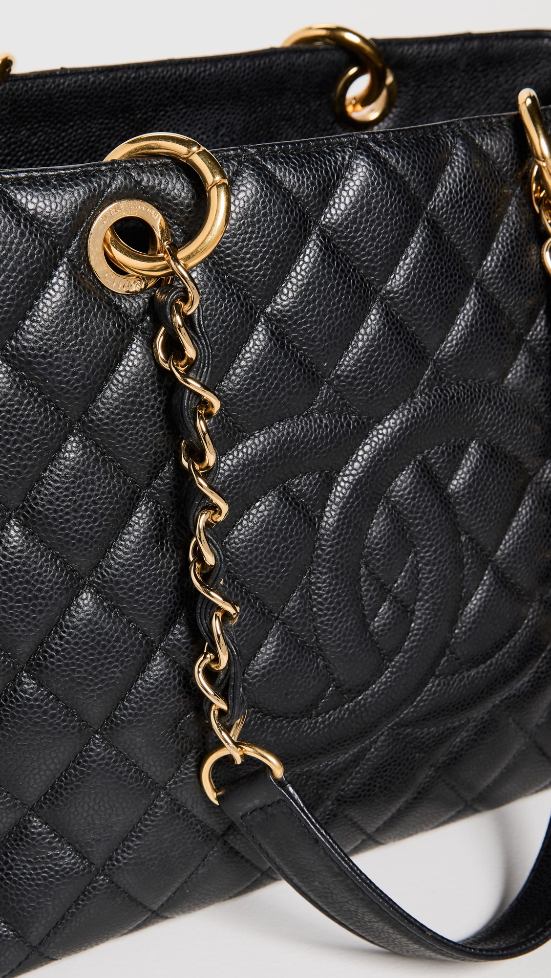 CHANEL Quilted Caviar Leather Tote Bag - Black